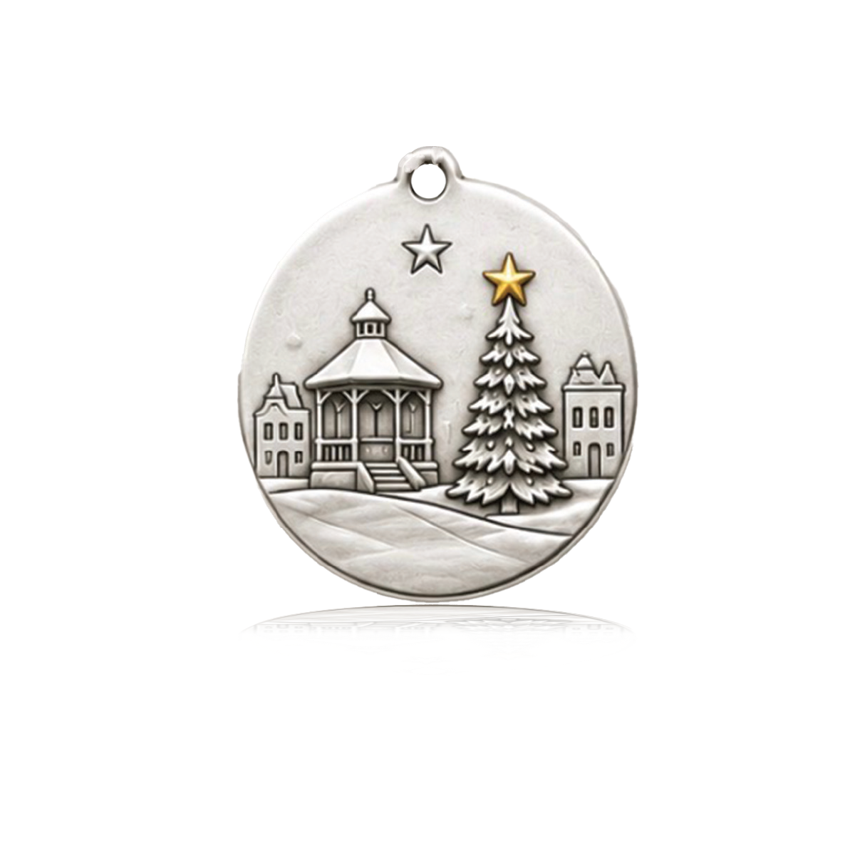 Small Town Christmas Charm with Light Blue and White Agate Gemstone Bracelet